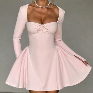 Chic Long Sleeve Blush Dress